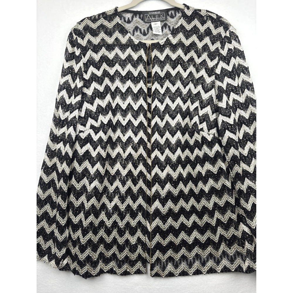 Alex Evenings 2 Piece Set Womens 2X Metallic Chevron Jacket Tank Twinset